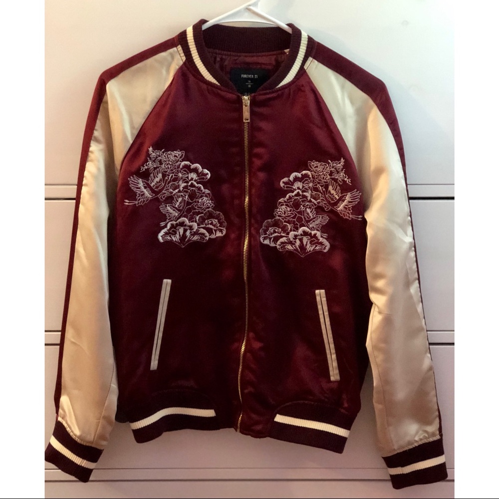 Embroidered Satin Bomber Jacket